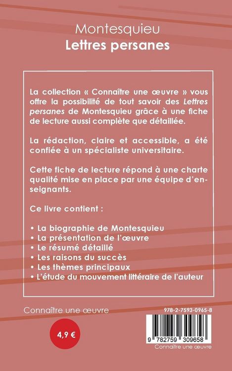 Produktbild: Fiche de lecture Lettres persanes de Montesquieu (analyse litt&eacute;raire de r&eacute;f&eacute;rence et r&eacute;sum&eacute; complet)