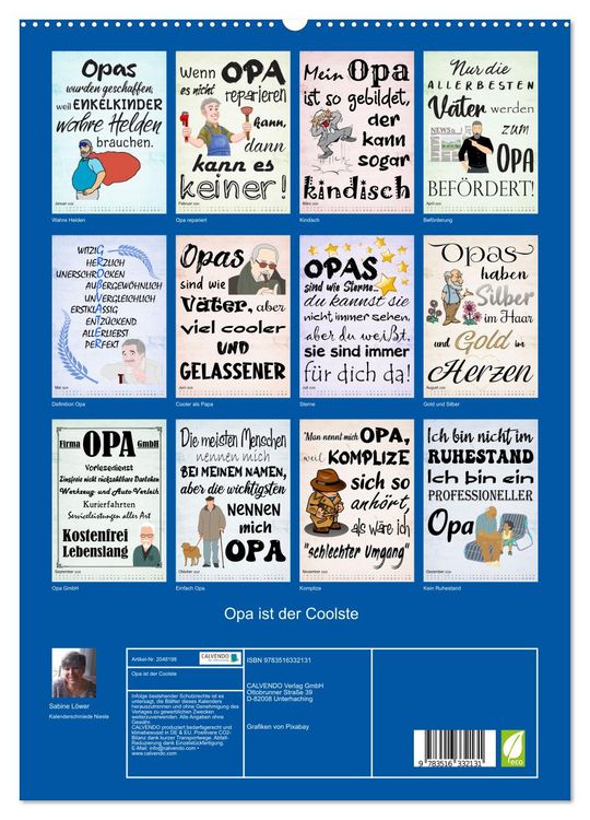 Produktbild: Opa ist der Coolste (hochwertiger Premium Wandkalender 2026 DIN A2 hoch), Kunstdruck in Hochglanz