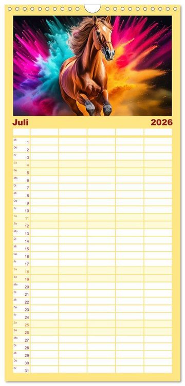 Produktbild: Familienplaner 2026 - Pferde im Farbenrausch mit 5 Spalten (Wandkalender, 21 x 45 cm) CALVENDO