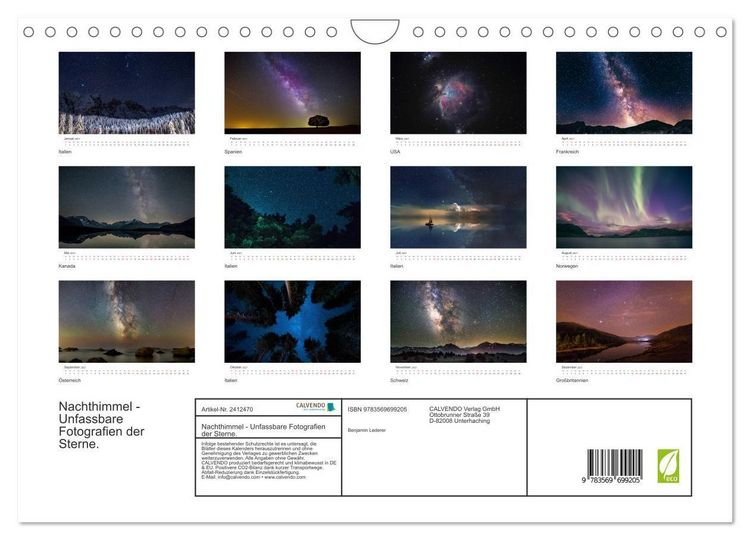 Produktbild: Nachthimmel - Unfassbare Fotografien der Sterne. (Wandkalender 2027 DIN A4 quer), CALVENDO Monatskalender
