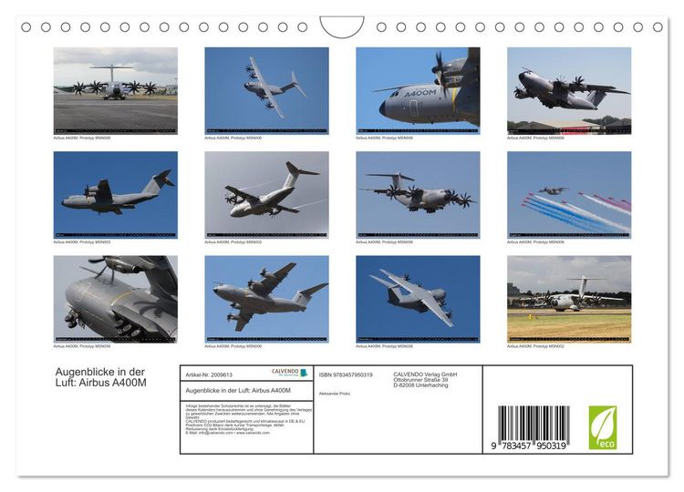 Produktbild: Augenblicke in der Luft: Airbus A400M (Wandkalender 2026 DIN A4 quer), CALVENDO Monatskalender