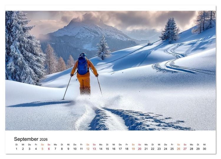 Produktbild: Skifahren - endlich Schnee (Wandkalender 2026 DIN A4 quer), CALVENDO Monatskalender