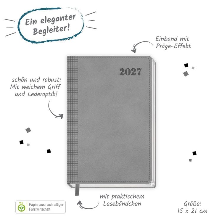 Produktbild: TR&Ouml;TSCH - Buchkalender A5 Grau 2027