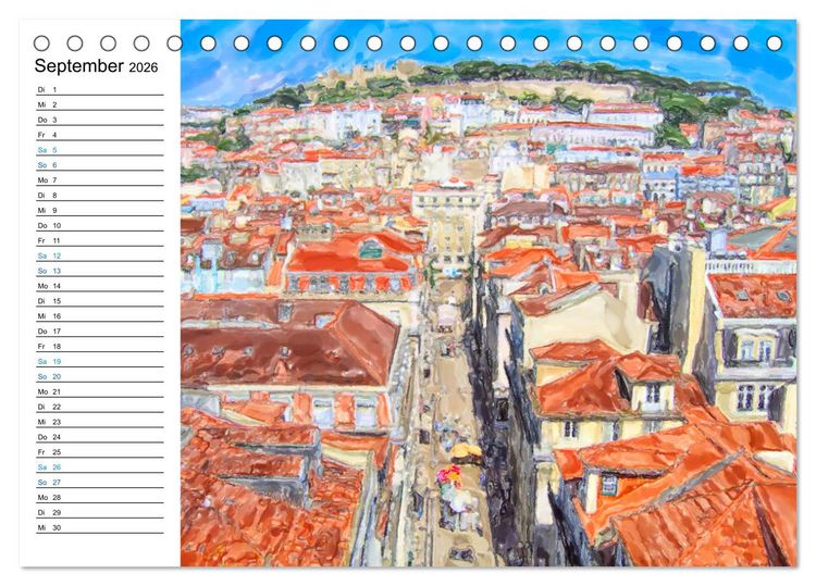 Produktbild: Lissabon - Stadtrundgang in Aquarell-Illustrationen (Tischkalender 2026 DIN A5 quer), CALVENDO Monatskalender