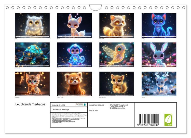 Produktbild: Leuchtende Tierbabys (Wandkalender 2026 DIN A4 quer), CALVENDO Monatskalender