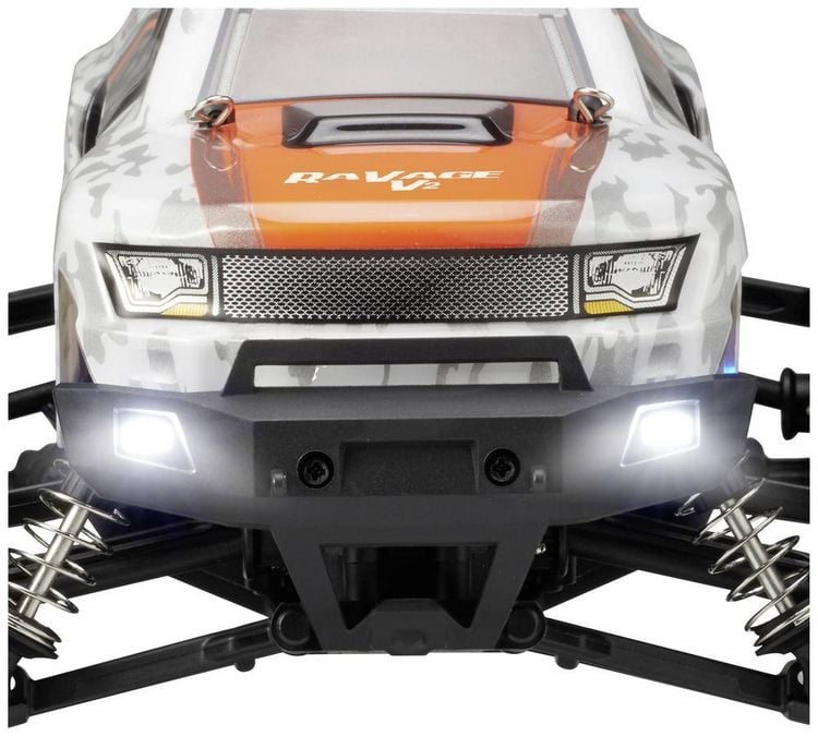 Produktbild: Reely RaVage 4x4 V2 Orange/Wei&szlig; Brushed 1:16 RC Modellauto Elektro Monstertruck Allradantrieb (4WD) RtR 2,4 GHz inkl. Akku und Ladekabel