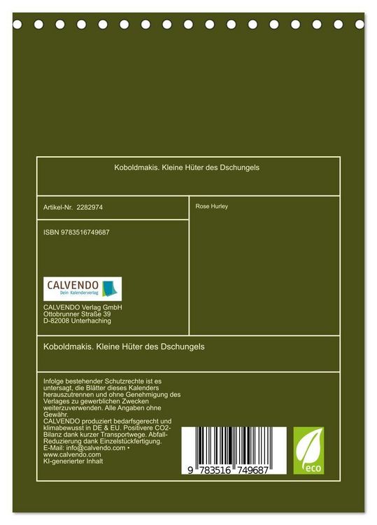 Produktbild: Koboldmakis. Kleine H&uuml;ter des Dschungels (Tischkalender 2027 DIN A5 hoch), CALVENDO Monatskalender