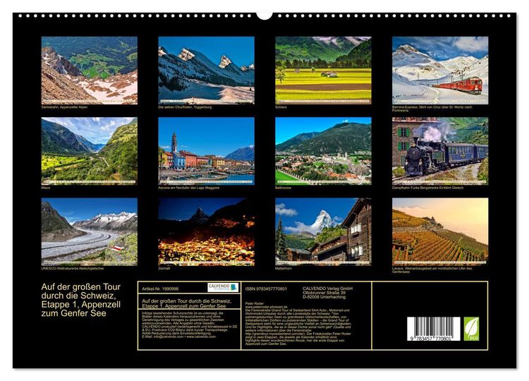 Produktbild: Auf der gro&szlig;en Tour durch die Schweiz, Etappe 1, Appenzell zum Genfer See (hochwertiger Premium Wandkalender 2026 DIN A2 quer), Kunstdruck in Hochglanz