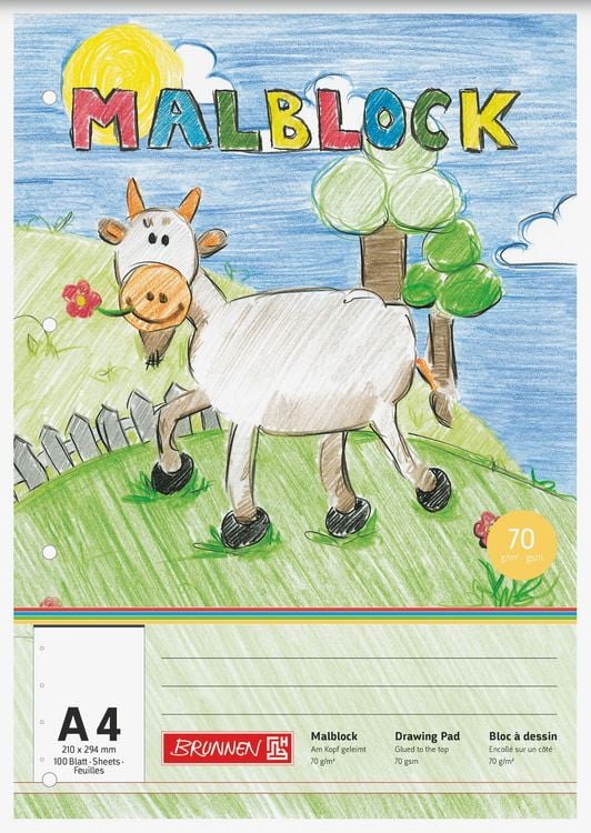 Produktbild: Brunnen Malblock gelocht &brvbar; A4, 100 Blatt, mehrfarbig