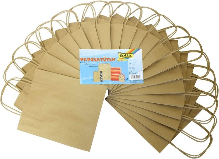 Produktbild: Folia Papiert&uuml;ten M, Geschenkt&uuml;ten 125g/m&sup2; Kraftpapier 20 St&uuml;ck, 18x21x8cm, natur