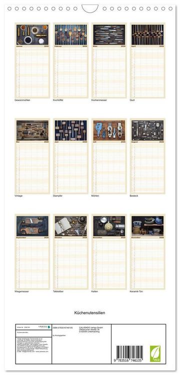 Produktbild: Familienplaner 2026 - K&uuml;chenutensilien mit 5 Spalten (Wandkalender, 21 x 45 cm) CALVENDO