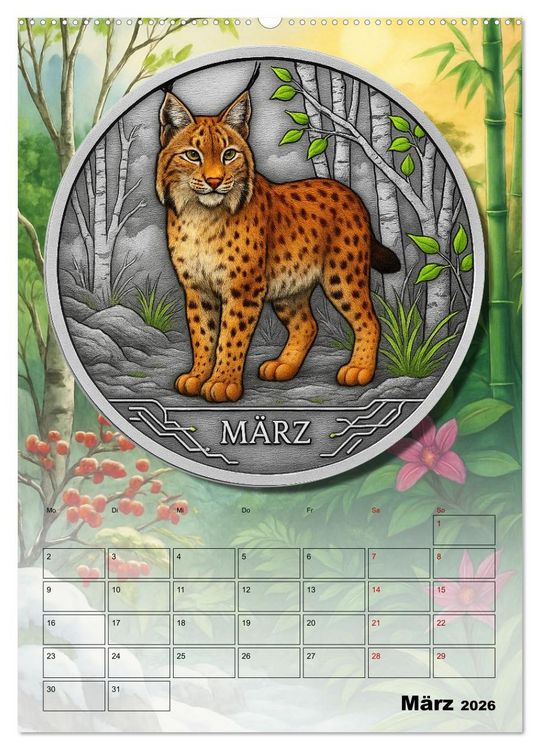Produktbild: Katzenadel in Silber (hochwertiger Premium Wandkalender 2026 DIN A2 hoch), Kunstdruck in Hochglanz