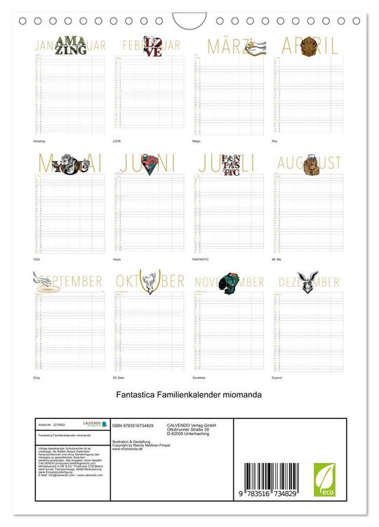 Produktbild: Fantastica Familienkalender miomanda (Wandkalender 2026 DIN A4 hoch), CALVENDO Monatskalender