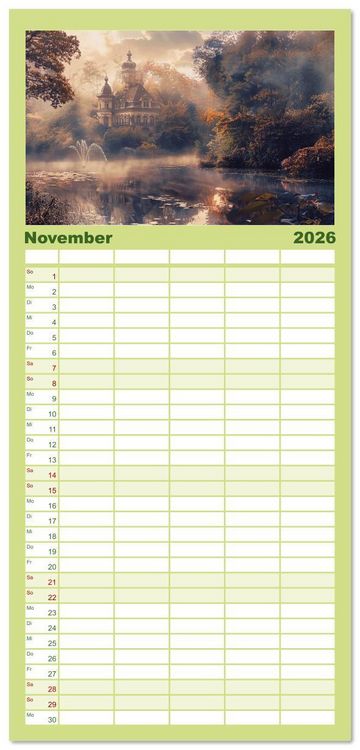 Produktbild: Familienplaner 2026 - Verwunschene G&auml;rten - Eine Zeitreise mit 5 Spalten (Wandkalender, 21 x 45 cm) CALVENDO