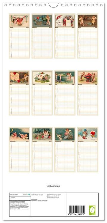 Produktbild: Familienplaner 2027 - Liebesboten mit 5 Spalten (Wandkalender, 21 x 45 cm) CALVENDO