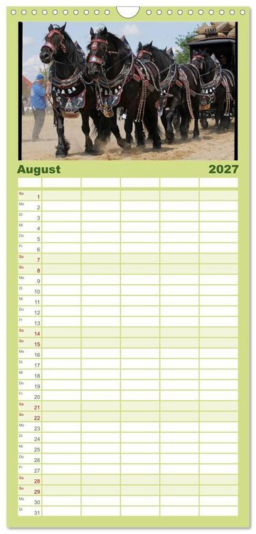 Produktbild: Familienplaner 2027 - Schwere Pferde mit 5 Spalten (Wandkalender, 21 x 45 cm) CALVENDO