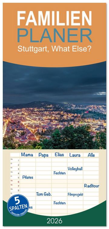 Produktbild: Familienplaner 2026 - Stuttgart, What Else? mit 5 Spalten (Wandkalender, 21 x 45 cm) CALVENDO