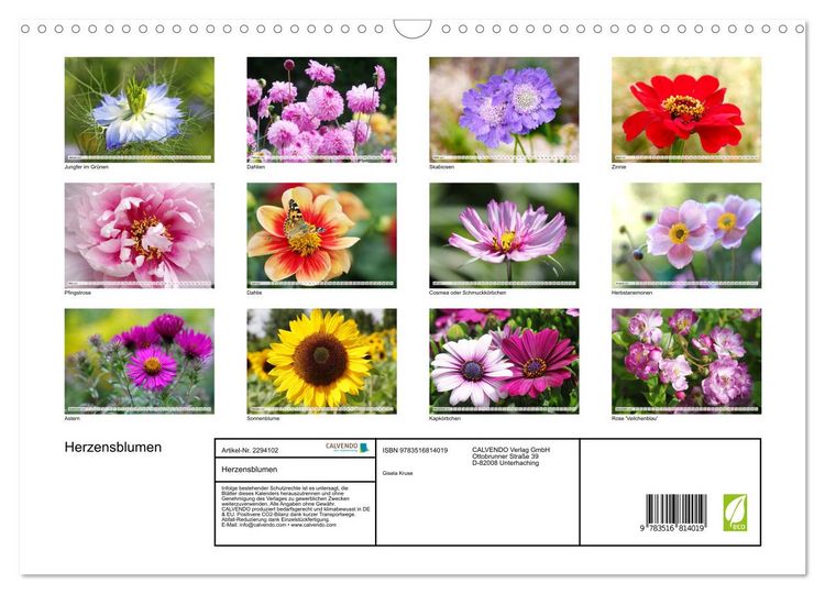 Produktbild: Herzensblumen (Wandkalender 2027 DIN A3 quer), CALVENDO Monatskalender