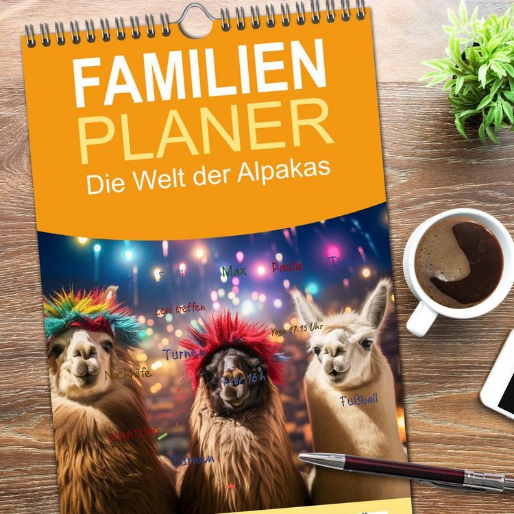 Produktbild: Familienplaner 2026 - Die Welt der Alpakas mit 5 Spalten (Wandkalender, 21 x 45 cm) CALVENDO