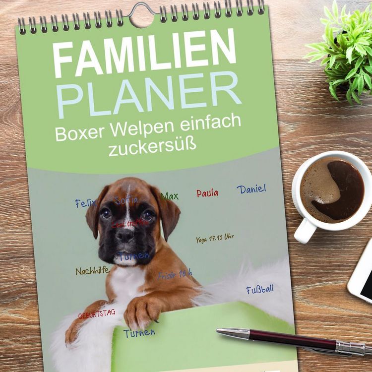 Produktbild: Familienplaner 2026 - Boxer Welpen einfach zuckers&uuml;&szlig; mit 5 Spalten (Wandkalender, 21 x 45 cm) CALVENDO