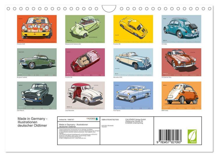 Produktbild: Made in Germany - Illustrationen deutscher Oldtimer (Wandkalender 2026 DIN A4 quer), CALVENDO Monatskalender