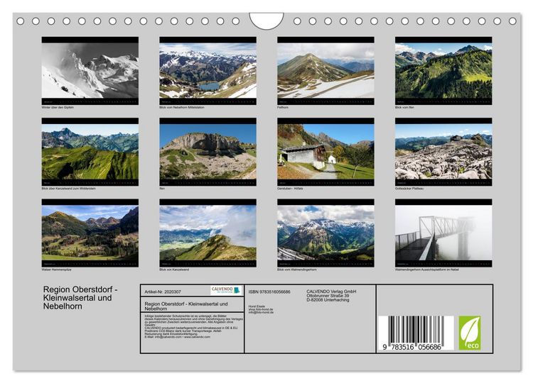 Produktbild: Region Oberstdorf - Kleinwalsertal und Nebelhorn (Wandkalender 2026 DIN A4 quer), CALVENDO Monatskalender