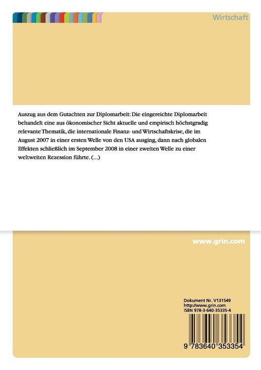 Produktbild: Ursachen, Auswirkungen und eingeleitete Ma&szlig;nahmen aus der weltweiten Finanz- und Wirtschaftskrise