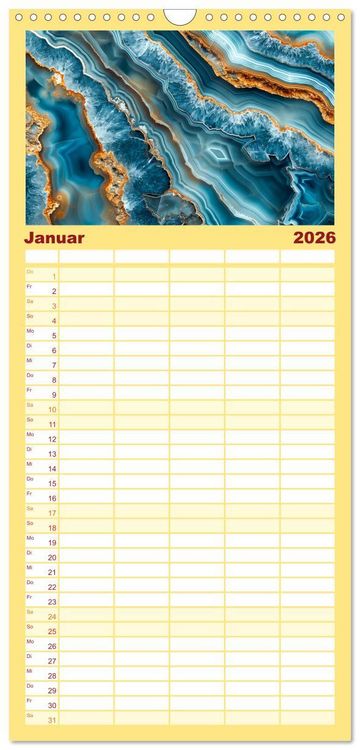 Produktbild: Familienplaner 2026 - Achat-Rhapsodie - Farbige Flussl&auml;ufe in Bandachaten und Quarz mit 5 Spalten (Wandkalender, 21 x 45 cm) CALVENDO