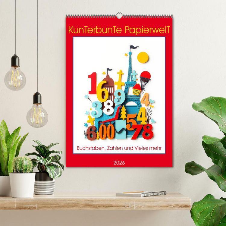 Produktbild: Kunterbunte Paperwelt - Buchstaben, Zahlen und Vieles mehr (Wandkalender 2026 DIN A2 hoch), CALVENDO Monatskalender