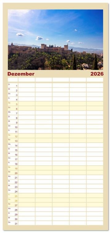 Produktbild: Familienplaner 2026 - Andaluc&iacute;a - Buenos D&iacute;as mit 5 Spalten (Wandkalender, 21 x 45 cm) CALVENDO