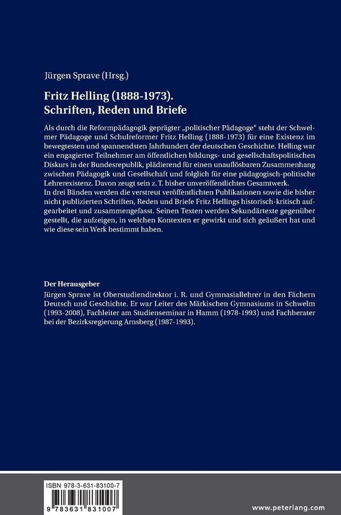 Produktbild: Fritz Helling (1888-1973). Schriften, Reden und Briefe