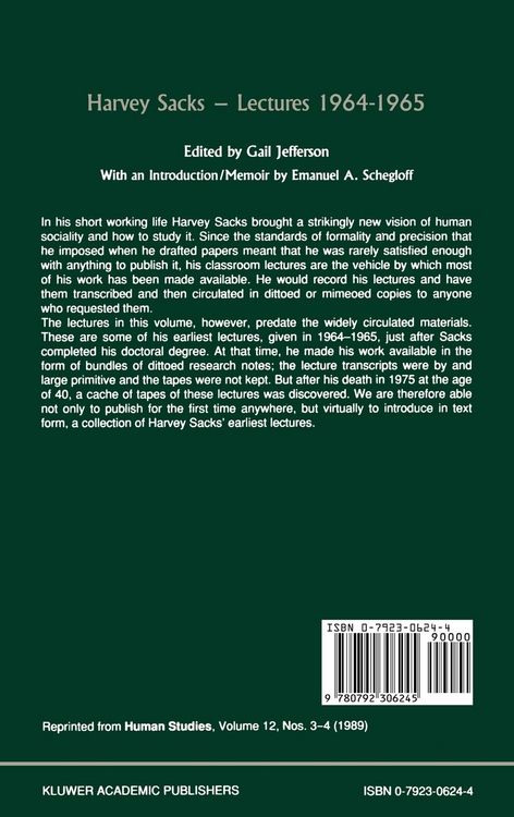Produktbild: Harvey Sacks Lectures 1964&ndash;1965