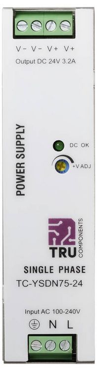 Produktbild: TRU COMPONENTS TC-13807980 Hutschienen-Netzteil (DIN-Rail) 24 V/DC 3.2 A 76.8 W Anzahl Ausg&auml;nge:1 x Inhalt 1 St.