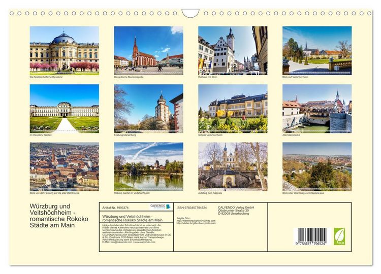 Produktbild: W&uuml;rzburg und Veitsh&ouml;chheim - romantische Rokoko St&auml;dte am Main (Wandkalender 2026 DIN A3 quer), CALVENDO Monatskalender