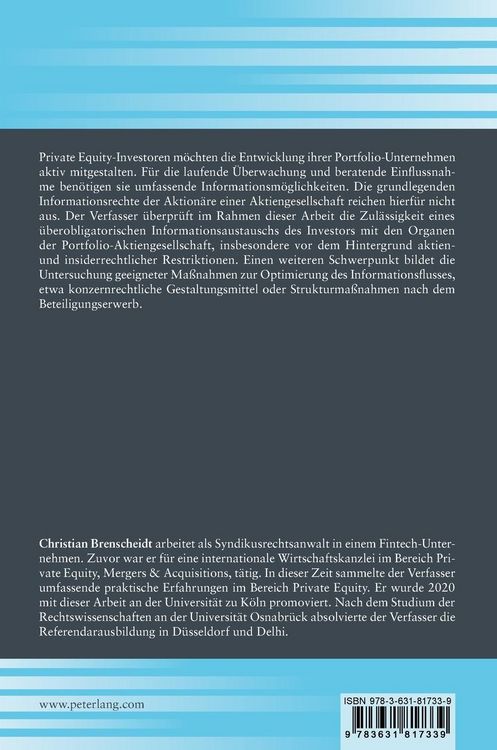 Produktbild: Informationsrechte des Private Equity-Investors gegen&uuml;ber dem Portfolio-Unternehmen