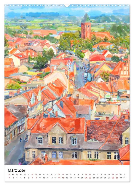 Produktbild: Tangerm&uuml;nde - Illustrationen der Stadt an der Elbe (Wandkalender 2026 DIN A2 hoch), CALVENDO Monatskalender