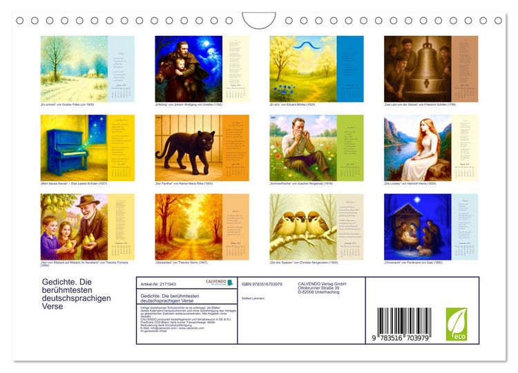 Produktbild: Gedichte. Die ber&uuml;hmtesten deutschsprachigen Verse (Wandkalender 2026 DIN A4 quer), CALVENDO Monatskalender