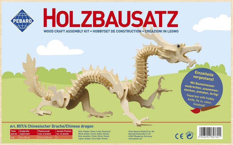 Produktbild: PEBARO 857/6 - Holzbausatz Chinesischer Drache, 148 Teile, Holzkonstruktion zum Zusammenstecken
