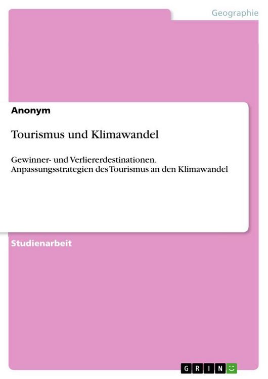 Produktbild: Tourismus und Klimawandel