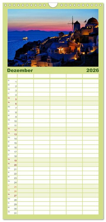 Produktbild: Familienplaner 2026 - Santorin - Perle der Kykladen mit 5 Spalten (Wandkalender, 21 x 45 cm) CALVENDO
