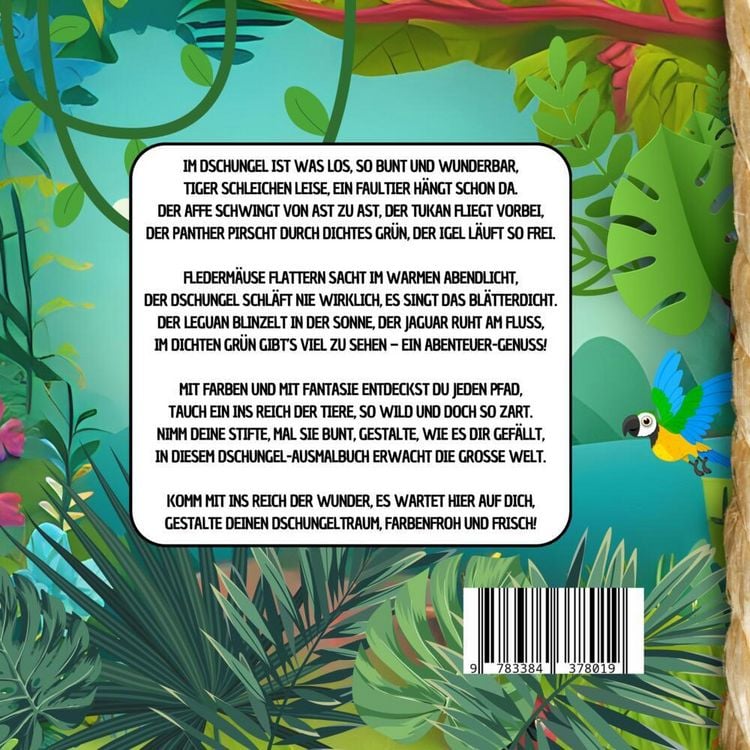 Produktbild: Im DSCHUNGEL ist was los! Das gro&szlig;e Malbuch f&uuml;r Kinder ab 4 bis 10 Jahre + Lerntext zu jedem Tier!