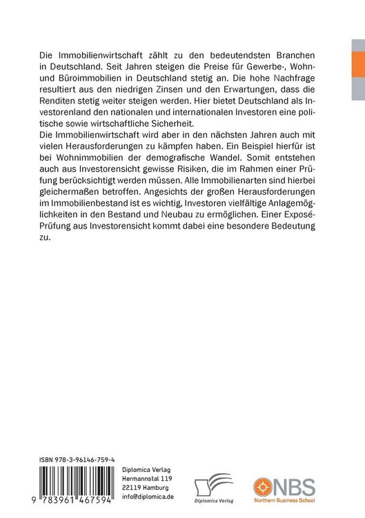 Produktbild: Expos&eacute;-Pr&uuml;fung in der Immobilienwirtschaft. Mit einem Praxisbeispiel einer Gewerbeimmobilie in Hamburg