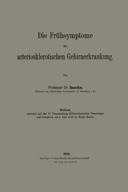 Produktbild: Die Fr&uuml;hsymptome der arteriosklerotischen Gehirnerkrankung