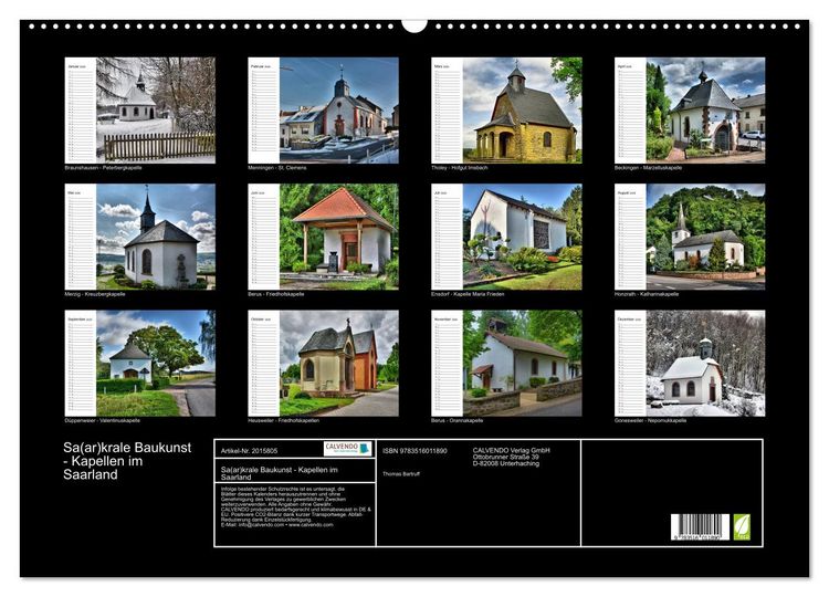 Produktbild: Sa(ar)krale Baukunst - Kapellen im Saarland (Wandkalender 2026 DIN A2 quer), CALVENDO Monatskalender