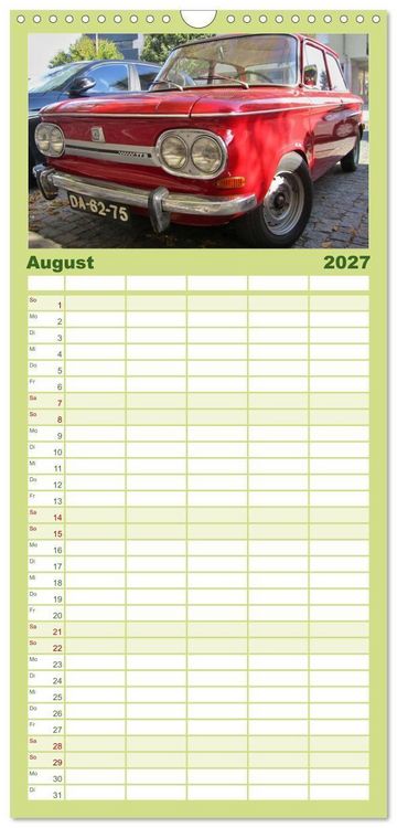 Produktbild: Familienplaner 2027 - Automobile Tr&auml;ume der 70er mit 5 Spalten (Wandkalender, 21 x 45 cm) CALVENDO