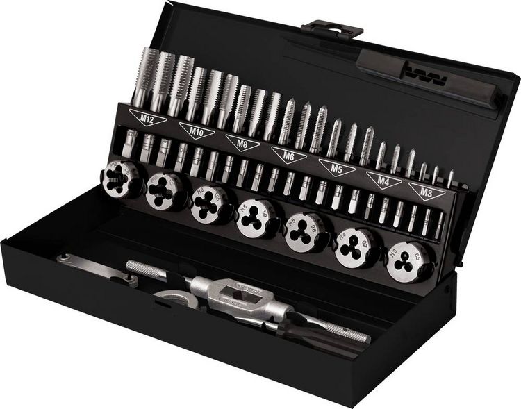 Produktbild: TOOLCRAFT TO-7015521 Gewindeschneidsatz 32teilig Stahl M3 x 0.50, M4 x 0.70, M5 x 0.80, M6 x 1, M8 x 1.25, M10 x 1.50, M12 x 1.75