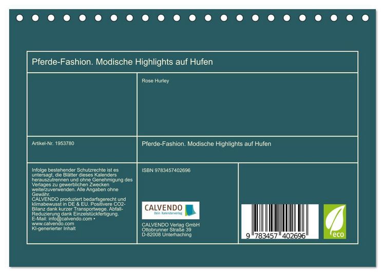 Produktbild: Pferde-Fashion. Modische Highlights auf Hufen (Tischkalender 2026 DIN A5 quer), CALVENDO Monatskalender