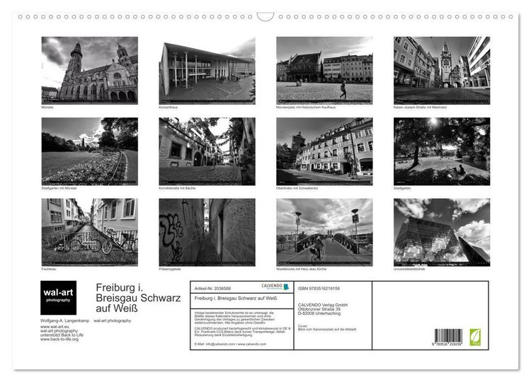 Produktbild: Freiburg i. Breisgau Schwarz auf Wei&szlig; (Wandkalender 2026 DIN A2 quer), CALVENDO Monatskalender