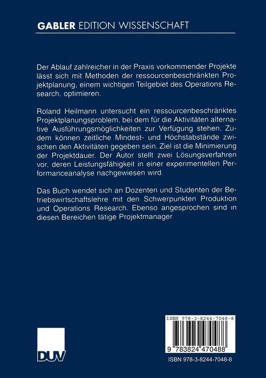 Produktbild: Ressourcenbeschränkte Projektplanung im Menr-Modus-Fall