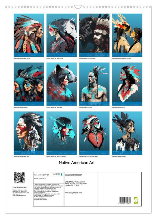 Produktbild: Native American Art (Wall Calendar 2026 DIN A2 portrait), CALVENDO 12 Month Wall Calendar